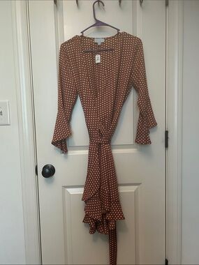Veronica M Rust Polka Dot Wrap Midi Dress